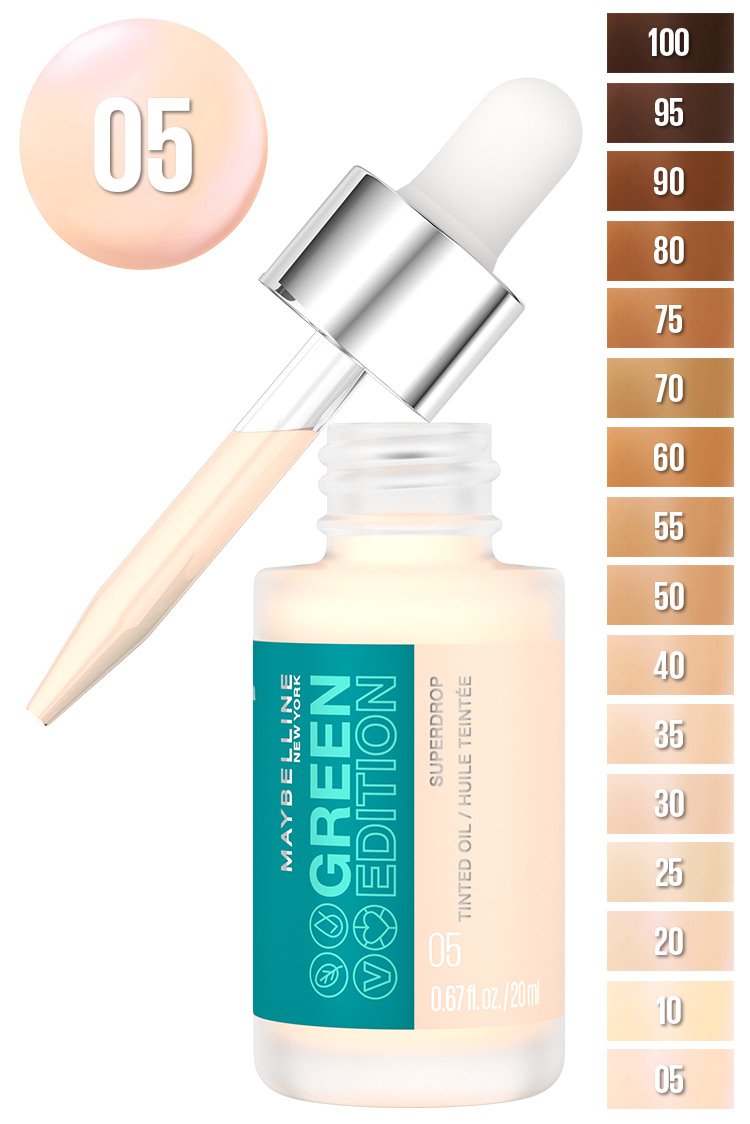 maybelline green edition face superdrop tinted oil 05 shade card